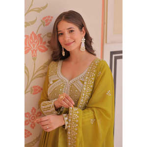 Robe paréo brodée de sequins et de perles Star Georgette avec dupatta - Product Image 1