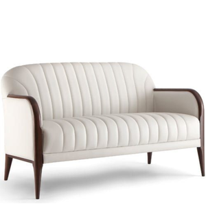 Canapé de salon classique en teck raffiné avec des accoudoirs incurvés élégants et un capitonnage vertical - Product Image 1