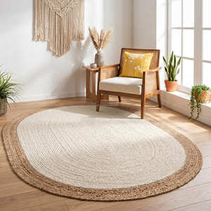 Natural Oval Braided Jute Nursery Rug with Soft Neutral Border - Product Image 2
