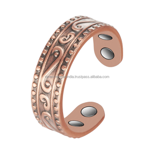 Bague magnétique décorative en cuivre, ajustable, motif tourbillon gravé, faite à la main, en cuivre pur de qualité supérieure, collection mode - Product Image 2