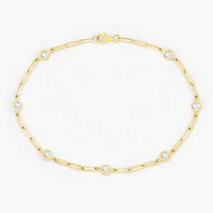 สร้อยข้อมือ Diamond Station แบบ Paperclip Chain ขนาด 7 นิ้ว ทรงกลม ตัดแบบ Round Cut เพชรเลี้ยงในห้องปฏิบัติการ ตัวล็อกแบบ Lobster คลาสสิก เครื่องประดับคุณภาพสูง สำหรับใส่ทุกวัน ทองคำแท้ 14K - Product Image 1