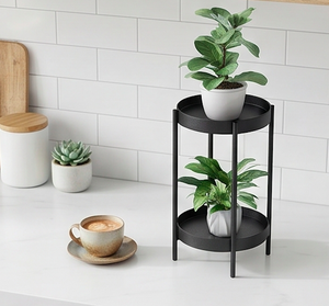 Modern Black Metal 2 <b>Tier</b> <b>Plant</b> <b>Stand</b> Floor Display Holder Ideal For <b>Indoor</b> <b>Plants</b> Home Decor Office Display Or Gifting Use - Product Image 5