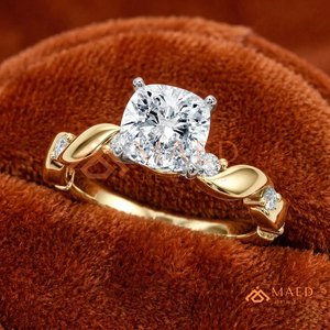Yellow Gold Over <b>Silver</b> Cushion <b>Solitaire</b> – Classic Nature-Inspired Anniversary <b>Ring</b> - Product Image 2