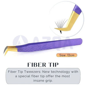 Pince à épiler pour extensions de cils en acier inoxydable, revêtement poudré violet, best-seller, avec pointe en fibre dorée pour l'application des cils - Product Image 3