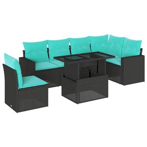 Juego de sofás de jardín de ratán sintético negro de 7 piezas con cojines, muebles de patio - Product Image 2
