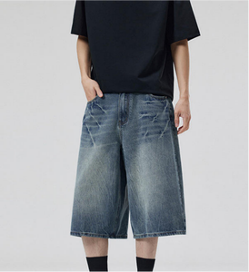Shorts de Mezclilla para Hombre, Cintura Alta, Estilo Desgastado, Corte Recto, Casuales de Verano, Tejido de Algodón con Bolsillos - Product Image 3