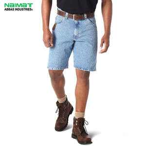 Pantalones cortos de mezclilla azul claro para hombre, estilo carpintero, corte relajado, pantalones vaqueros casuales de verano, con múltiples bolsillos, de algodón, para el trabajo. - Product Image 1