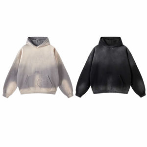เสื้อฮู้ดดี้ผู้ชายแบบสั่งทำพิเศษ ผ้าคอตตอน 100% หนัก 420 GSM ทรงปกติ สำหรับฤดูหนาว สีพื้น ผลิตจากวัสดุรักษ์โลก ล้างสีแบบ Distressed Acid Wash - Product Image 3