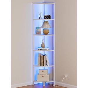 LED Light 6 Tier Corner Shelf Organizer 67.5 Tall White Standing <b>Wall</b> & <b>Display</b> Shelves - Product Image 1