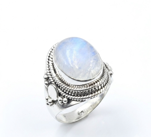 Natural Rainbow Moonstone 18k Sterling Silver Rose Gold & Yellow Gold Plated Handmade Bohemian <b>Statement</b> <b>Ring</b> Unisex - Product Image 5