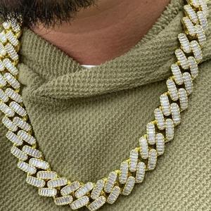 Baguette Mens Gold Plated 925 Silver <b>Iced</b> <b>Out</b> Cuban Link Moissanite <b>Chain</b> with VVS Clarity - Product Image 1