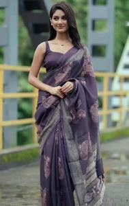 Sari de poliéster estampado para mujer, de secado rápido, sin arrugas, informal, para fiestas, Diwali, atuendo étnico tradicional, elegante y con caída. - Product Image 6