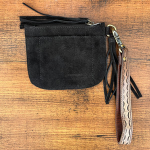 Porte-monnaie en cuir suédé noir pour femmes avec bracelet d'outillage porte-carte en cuir véritable occidental porte-clés portefeuilles - Product Image 3