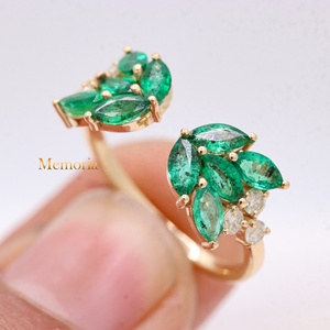 แหวนทองคำแท้ 14K ประดับมรกตธรรมชาติทรงมาร์คีส์ 1.60 กะรัต พร้อมเพชร ดีไซน์เปิดวงแหวน ขายส่ง เครื่องประดับชั้นดี Memoria Jewels - Product Image 5
