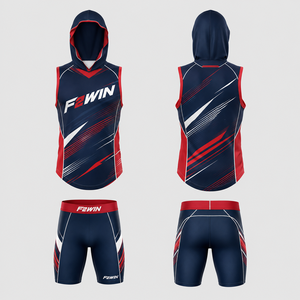 F2WIN ชุดเสื้อเจอร์ซีย์แขนกุดมีฮู้ดสำหรับผู้ชาย สีดำ สีทอง พิมพ์ลายเรขาคณิต ดูดซับความชื้น ทรงสปอร์ต ใส่ได้ทุกฤดูกาล - Product Image 2
