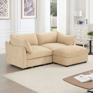 Divano a 2 Posti Morbido e Confortevole per Soggiorno con 1 Pouf Mobile e Poggiapiedi, Seduta Ampia e Profonda con Vano Portaoggetti - Product Image 2