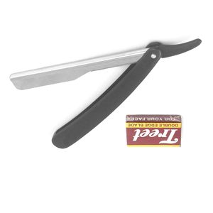 Stainless Steel <b>Straight</b> Razor with Black Plastic Handle Manual Face Shaving Tool - Product Image 2
