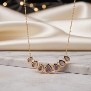 สร้อยคอพลอยแอมเมทิสต์สีน้ำเงินทรงหลากหลายประดับเพชร CZ ขนาด 16 นิ้ว น้ำหนัก 30 กรัม เงินแท้ 925 ชุบทอง 18K เหมาะสำหรับงานปาร์ตี้ งานแต่งงาน ของขวัญสำหรับเธอ - Product Image 3