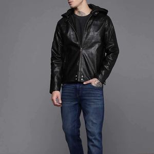 Service OEM, sweat-shirt en cuir véritable sur mesure, matériau en cuir, teinture unie, style vintage, mode hiver, sweat-shirts pour hommes en cuir véritable - Product Image 4