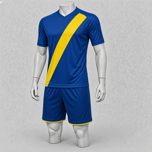 Uniforme de rugby sublimado con cuello en V azul y amarillo para hombre, conjunto de manga corta de secado rápido, corte regular, para adultos, para todas las estaciones - Product Image 1
