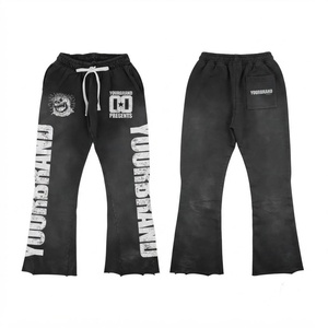 Pantalon droit en molleton de coton léger 320 GSM, noir, coupe large, logo personnalisé imprimé, respirant, séchage rapide, pour homme - Product Image 1