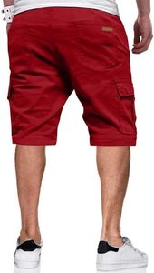 Shorts cargo pour homme, écologiques, rouges, taille mi-haute, avec cordon de serrage, décontractés, avec poches, respirants, en tissu 100% coton - Product Image 4
