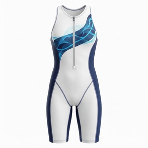Traje de Natación Profesional Azul sin Mangas para Aguas Abiertas, Traje de Compresión para Triatlón, Cierre Frontal sin Costuras, 100% Poliéster - Product Image 2