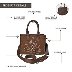 Bolso Tote de Cuero para Mujer, con Bordado de Puntada de Bota, Bolso Satchel Estructurado, Cierre Interior con Cremallera, Correa para el Hombro, para Uso Diario - Product Image 3