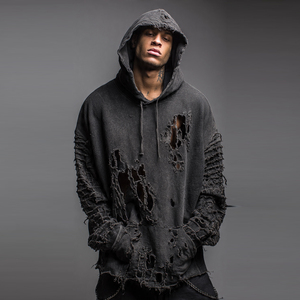 Sudadera con capucha para hombre, estilo oversize, con lavado desgastado, cortavientos, con hombros caídos y efecto desgastado, tipo jersey - Product Image 1