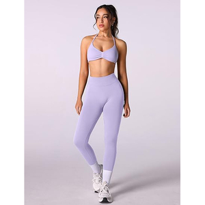 Ensemble de yoga au design interactif pour femmes, soutien-gorge de sport respirant en tricot, leggings sculptants taille haute, séchage rapide, mélange de nylon et de spandex - Product Image 4