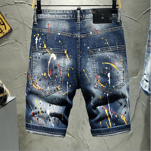 Blue Streetwear Patchwork Denim Shorts Y2K <b>Jeans</b> <b>Men</b> Women Hip Hop Cartoon Graphics Loose Camo Denim Fitness Casual - Product Image 5