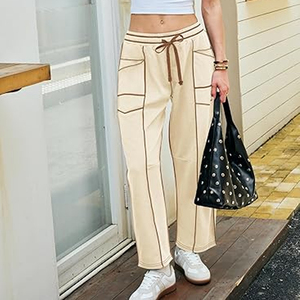 Women Soft Fabric Cargo Pants Wide Leg Sweatpants High Waist <b>Drawstring</b> Casual Loose Fit Streetwear - Product Image 3