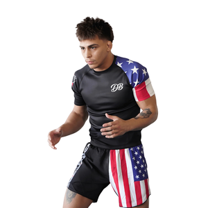 Camiseta de Compresión Personalizada para Hombre, Negra, con Bandera Americana, Manga Corta, Cuello Redondo, Ajustada, para Gimnasio, Entrenamiento, Deporte, Capa Base Deportiva - Product Image 3