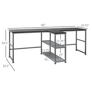 83\" Two-Person Black <b>Workstation</b> <b>Desk</b> with Middle Shelf and Storage for Home Office Computer <b>Desks</b> - Product Image 3