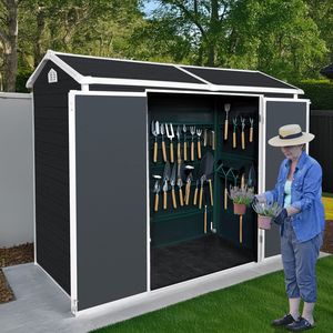 Casetta da Giardino in Resina 8x4ft con Porta Lucchettabile e 2 Finestre, Ripostiglio Esterno in Plastica per Attrezzi, Pavimento in Resina per Stoccaggio - Product Image 2