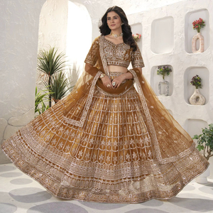 Ramdev Trading Indian Ethnic Traditional Style Semi-Stitch Lehenga Choli Set Heavy <b>Net</b> Embroidery Lace Border <b>Dupatta</b> Recycled - Product Image 1