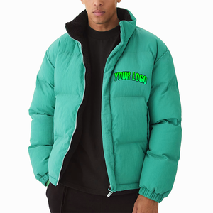 Custom Winter Down Coats Ultra <b>Light</b> Cropped Duck Goose Chenille Embroidery Padded Detachable Hat Bubble <b>Puffer</b> <b>Jacket</b> for Men - Product Image 6