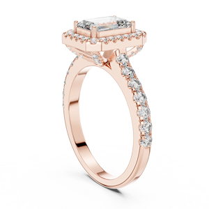 Bague de fiançailles en diamant de laboratoire or rose, double halo caché avec bande pavée, sertissage cathédrale, bague de luxe en diamant pour femme - Product Image 5