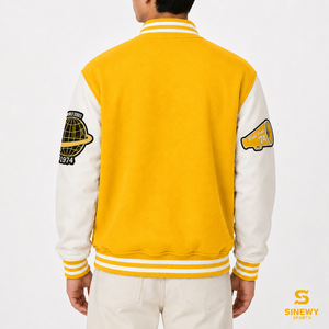 เสื้อแจ็คเก็ตวาร์ซิตี้สีเหลืองสำหรับผู้ชาย พร้อมดีไซน์ปักลายสไตล์พรีปปี้ ปกคอพับ ทรงปกติ เหมาะสำหรับใส่ในฤดูใบไม้ร่วง - Product Image 2