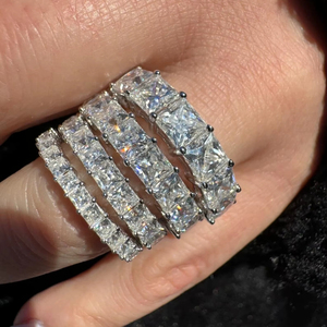 925 Sterling <b>Silver</b> VVS Moissanite Princess Cut Diamond Wedding <b>Ring</b> Full <b>Eternity</b> Band Engagement <b>Ring</b> Fine Jewelry - Product Image 1