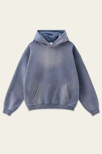 2026 Winter Casual Streetwear Pullover Hoodie 100% Cotton Fleece Waterproof Solid Acid Wash Vintage Custom Logo Front Pocket OEM - Product Image 3