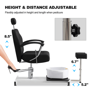 Sillón de Pedicura Reclinable Giratorio 360°, Hidráulico, Altura Ajustable, con Reposapiés, Bañera para Pies y Reposacabezas Cómodo - Product Image 4