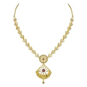เครื่องประดับทองเหลืองแฟชั่นขายส่ง ชุบทอง 14K 18K 24K ไมครอน ประดับเพชรและพลอยทับทิม สร้อยคอสั้น ดีไซน์แบบดั้งเดิม ชุดสร้อยคอ - Product Image 5