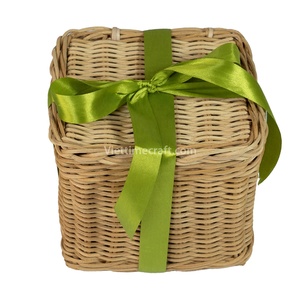 Juego de 2 cestas de almacenamiento de bambú de ratán ecológicas, cesta de regalo con caja de regalo de cinta para bodas hecha en Vietnam - Product Image 4