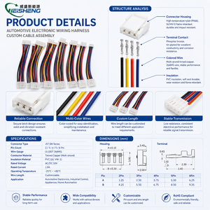 Câble assemblé Weisheng certifié IATF16949 Molex KK 396 JST XH VH3.96 3.96mm 2-4 broches UL1007 en cuivre étamé et PVC pour l'électronique - Product Image 3