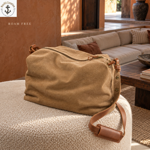 Soft <b>Waxed</b> <b>Canvas</b> Travel Duffel <b>Bag</b> with Padded Shoulder Strap | Tan Brown Weekender Luggage with Zipper Closure for Daily Trips - Product Image 2