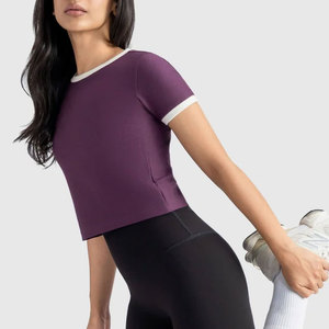 Camiseta Deportiva Corta para Mujer, Personalizable, OEM, Cuello en V, Ajustada, de Secado Rápido, Anti-Pilling, para Yoga - Product Image 3