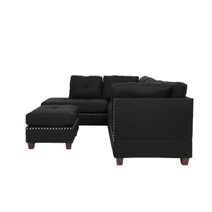 Divano Sezionale Reversibile in Polifibra Nera con Pouf per Soggiorno - Product Image 4