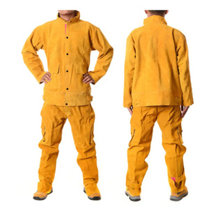 Combinaison de sécurité en cuir de vachette ignifuge jaune, coutures soudées, coupe régulière, certifiée CE, résistante aux flammes, imperméable, niveau D - Product Image 3
