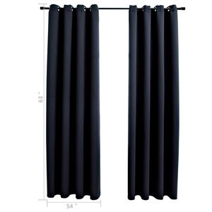 2 pezzi 54 "x 63" tende oscuranti con anelli in tessuto nero per mantovane e rivestimenti per finestre - Product Image 5